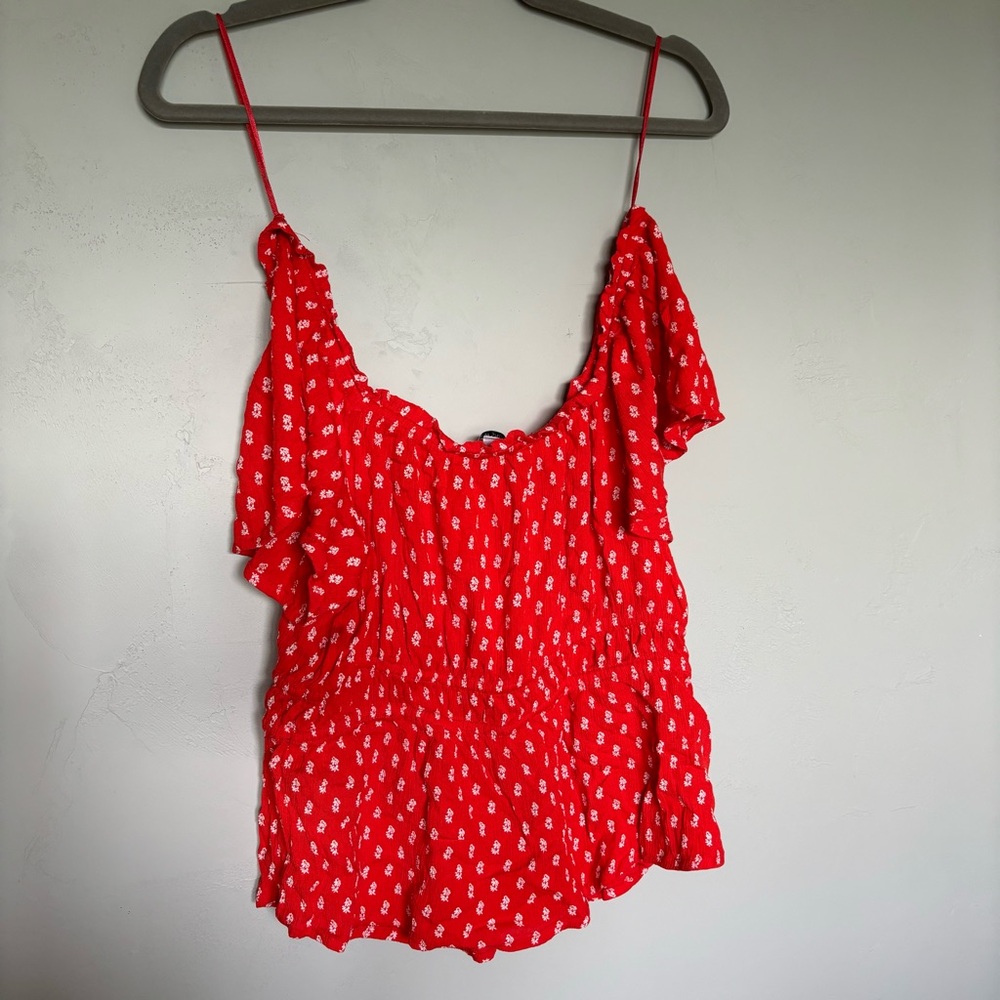 Patrons of Peace / Anthropology / Red Off The Shoulder Blouse Size Large